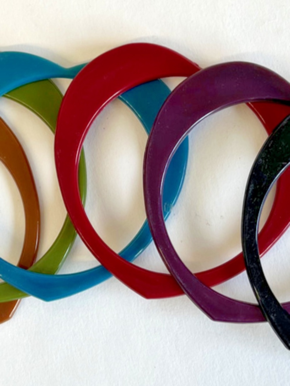 Set of 6 Muted Color Heart Plastic Bracelet Hearts Size 2.5" Diameter